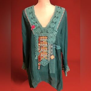 Johnny Was Green Tunic Size Small